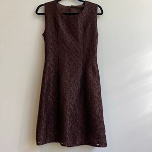 Brown Lace Mini Shift Dress - Small